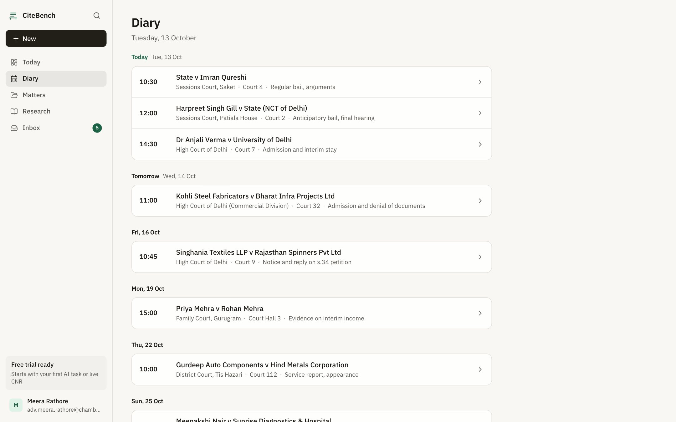 CiteBench chamber: Your diary for hearings and dates