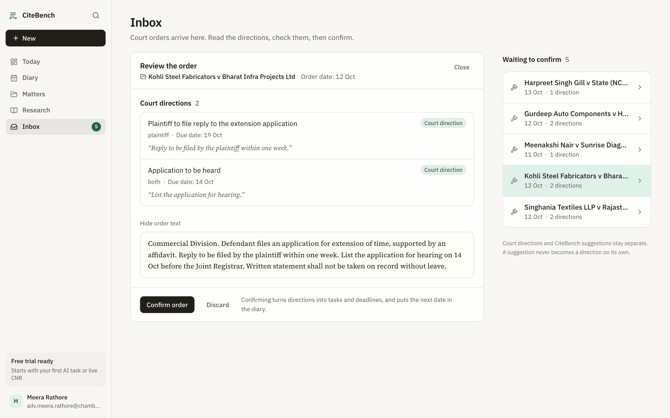 CiteBench chamber: Messages and items waiting for you