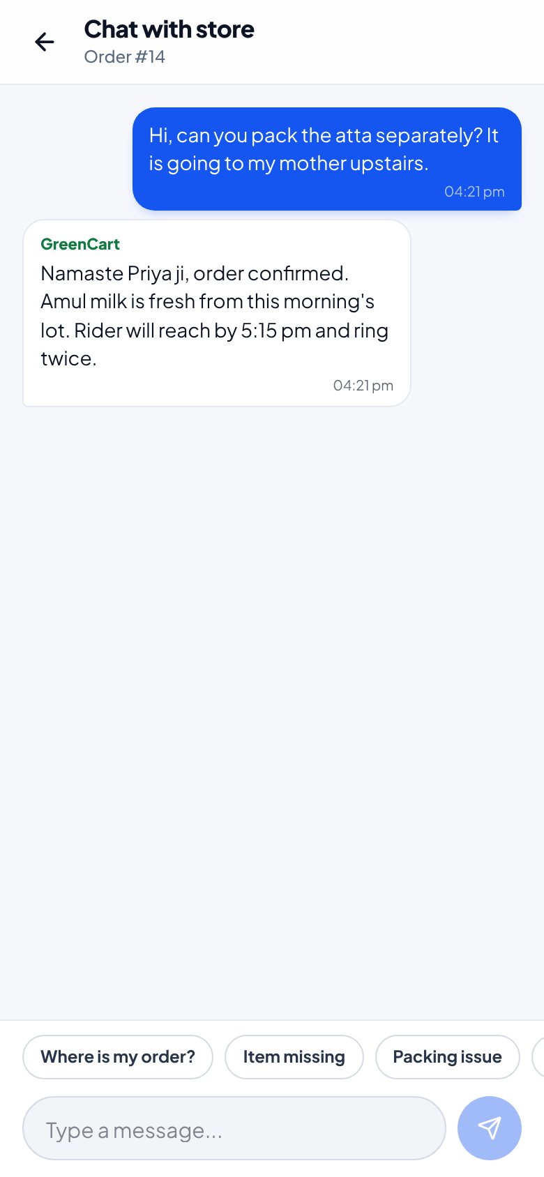 OrderEasy customer: Message the shop